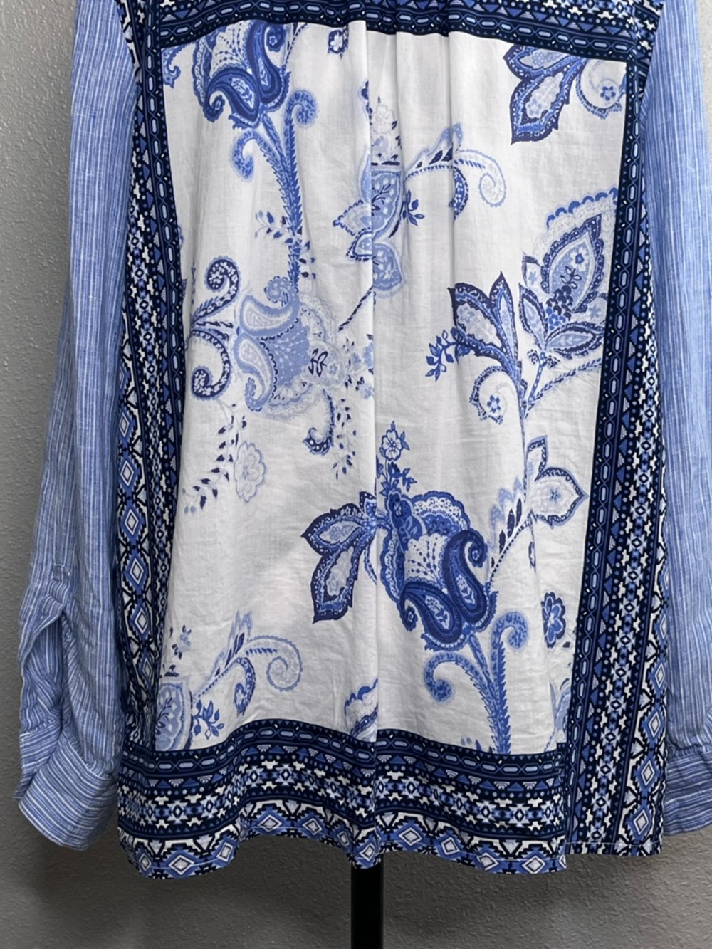 Charter Club Sz XL 100% Linen Striped Boho Lightweight Mixed Print Tunic Shirt - Picture 6 of 12